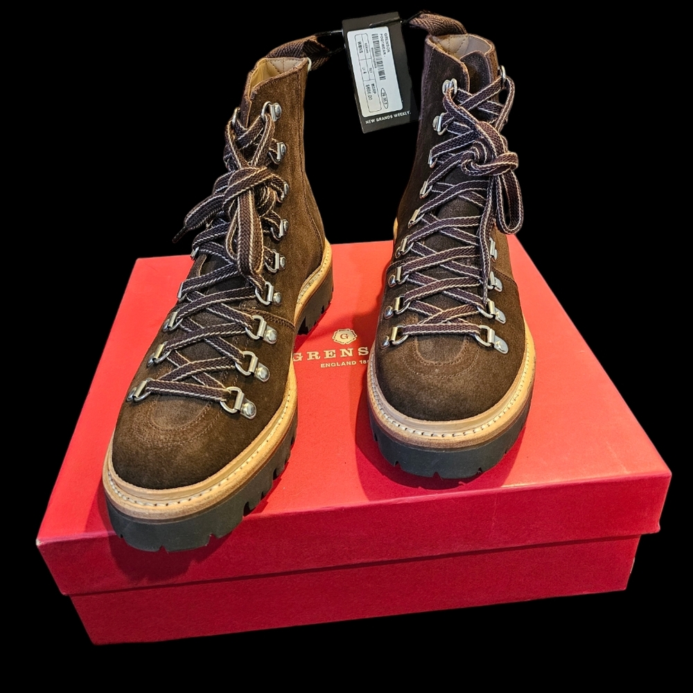 Grenson Women's 'Nanette' Brown Suede Combat Fall Boots NIB - Size 6.5